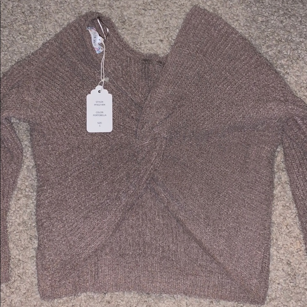 Cute light brown, cross-cross back sweater!